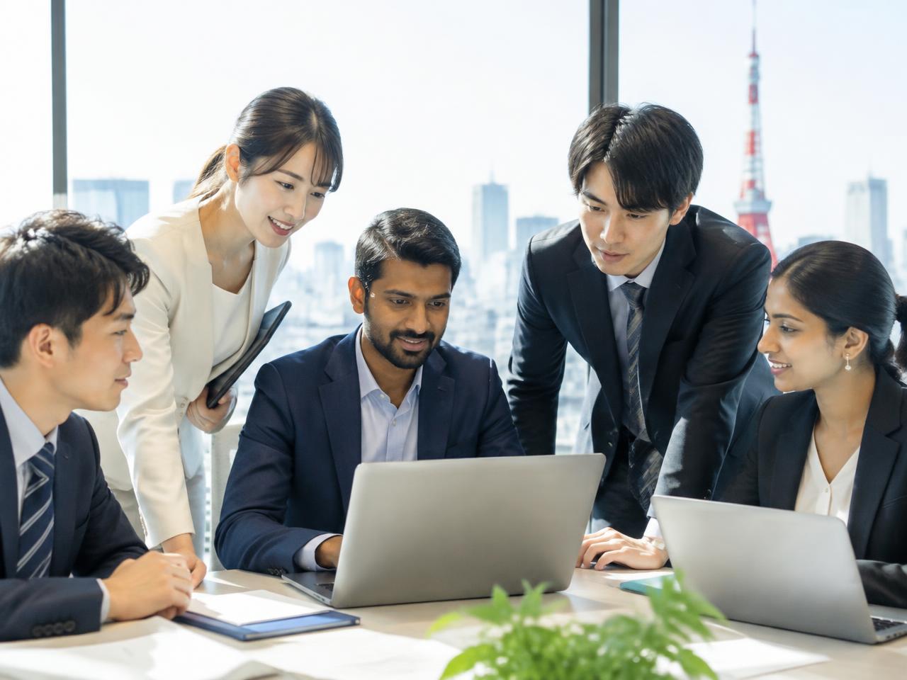 Japanese and Indian professionals working together